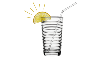 Isolated glass cup with lemon fruit slice and drinking straw offering citrus refreshment