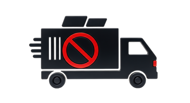 Isolated delivery vehicle truck with prohibition sign, transport restrictions and warning