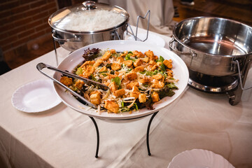 salad with toasted bread, cold cuts, starter, buffet snack and events in Brazil