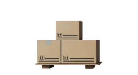 Isolated stacked boxes on a pallet for product shipping, cargo and industrial delivery