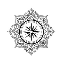 Compass Rose Mandala  Elegant Black  White Design with Guidance  Direction Concept.