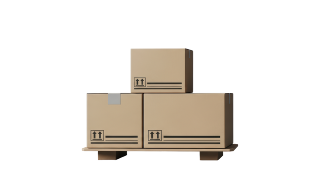 Isolated stacked boxes on a pallet for product shipping, cargo and industrial delivery