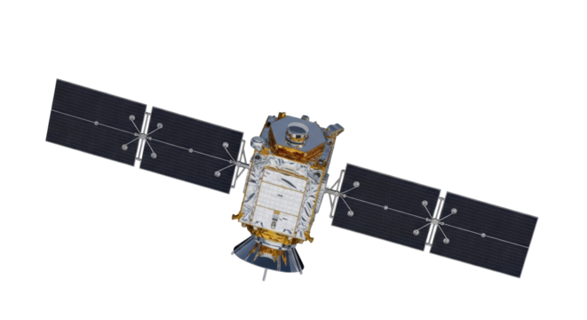 Isolated Satellite with Solar Panels, Spacecraft Power Generation for Communication and Imaging
