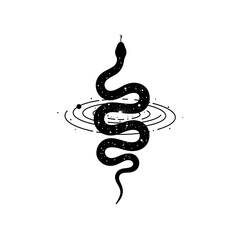 Cosmic Snake Celestial Tattoo Design with Spiritual Symbol, and Black and White Illustration.