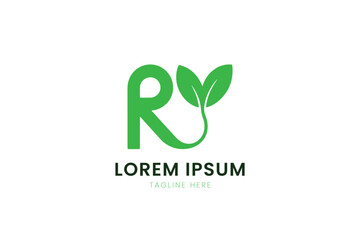 Modern green letter ry logo with leaf element for eco-friendly brands