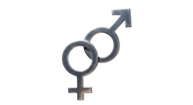 Isolated Interlocked male and female symbols, concept of gender equality and love. Shot on studio