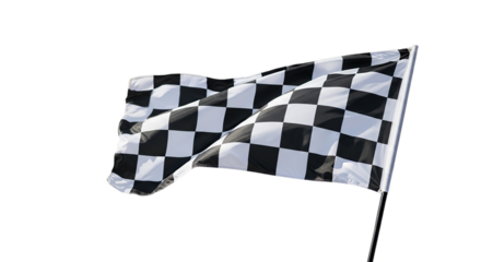 A checkered flag waving triumphantly marking the exhilarating finish line of a high stakes on transparent background