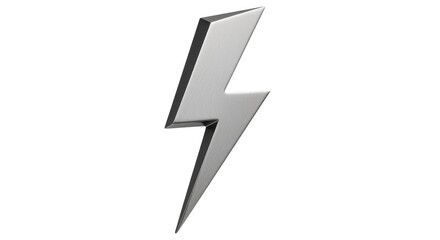 Isolated 3D chrome lightning bolt, sign of electricity and power, energy symbol of speed