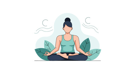 Woman Meditating in Lotus Pose with Serene Expression.