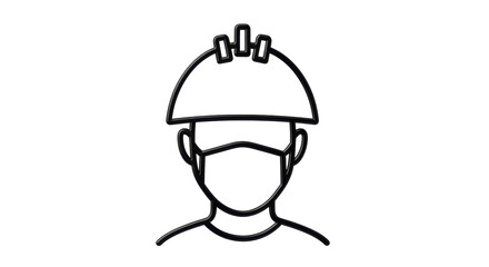 Naklejka premium Isolated person in face mask wearing construction helmet, outline drawing of builder