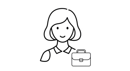 Isolated Businesswoman with briefcase vector image, outline illustration, isolated stock photo