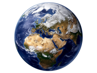 Stunning detailed view of planet earth showing continents and oceans, Isolated On White Background, Png Transparent