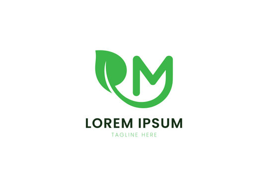 Minimalist green leaf and letter pm logo design for eco-friendly businesses