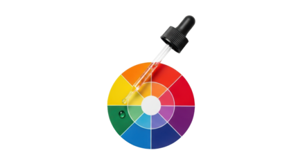 Isolated Color Wheel with Dropper and Green Liquid Drop for Mixing Paint or Creating Art