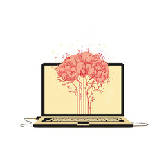 Creative Illustration of Tree Growing from Open Laptop Screen