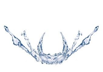 白背景に抽象的な青い波と水しぶきの3dイラスト