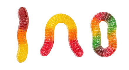 Isolated colorful gummy worms