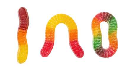 Isolated colorful gummy worms