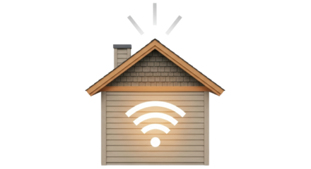 Isolated smart home tech, house showing wireless, home connectivity, fast internet access
