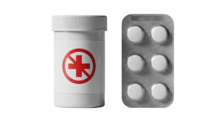Isolated oral medications in packaging and bottle for treatment to relieve symptoms today