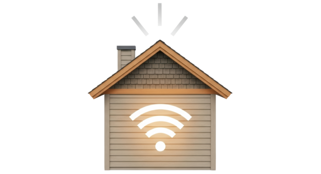Isolated smart home tech, house showing wireless, home connectivity, fast internet access