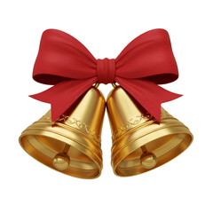 Golden Christmas bells with red bow, festive holiday celebration