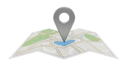 Isolated City Map with Location Marker, Cityscape streets, park areas, lake, streets guide