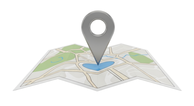 Isolated City Map with Location Marker, Cityscape streets, park areas, lake, streets guide