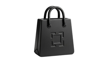 Isolated minimalistic black shopping bag with handles for retail and purchasing goods