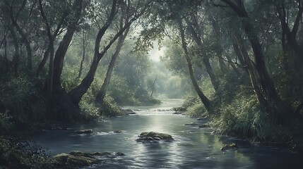 Fototapeta premium Professional Artist Painting a Serene Landscape Outdoors