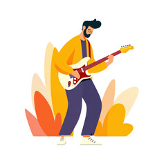 Vibrant Musician Plays Electric Guitar with Colorful Background