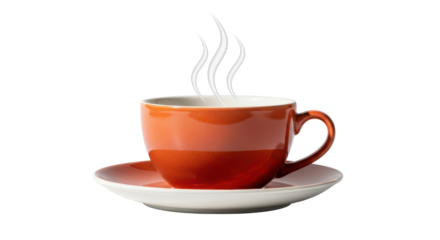 Isolated Orange Cup of Steaming Coffee