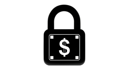 Isolated black padlock with dollar symbol protecting wealth and money security concept