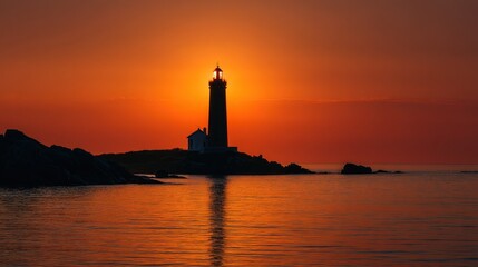 Lighthouse silhouette at golden hour