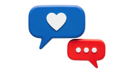 Isolated like heart comment notification with waiting dots, social media communication chat