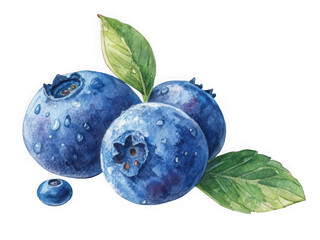 Obraz premium Sapphire blue watercolor blueberries textured wash art bold fruit realistic still life isolated on white background