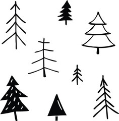 Christmas tree icons File, Hand drawn tree File, Simple pine tree icons