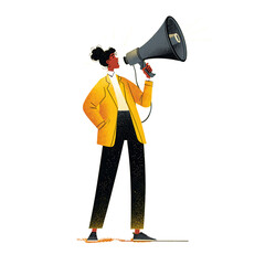 Confident Businesswoman with Megaphone Using Communication Tools