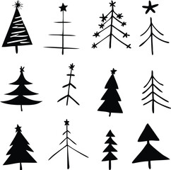 Christmas tree icons File, Hand drawn tree File, Simple pine tree icons