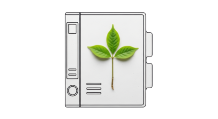 Isolated three-leaf sprig on modern office binder, symbolizing growth, and environmentalism