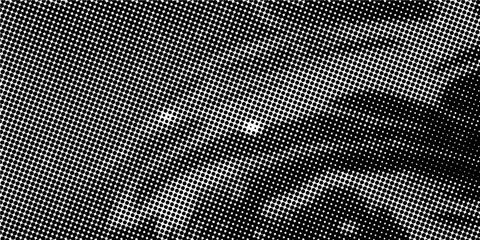 Monochrome gradient halftone dots background. Vector illustration. Abstract grunge dots on black background