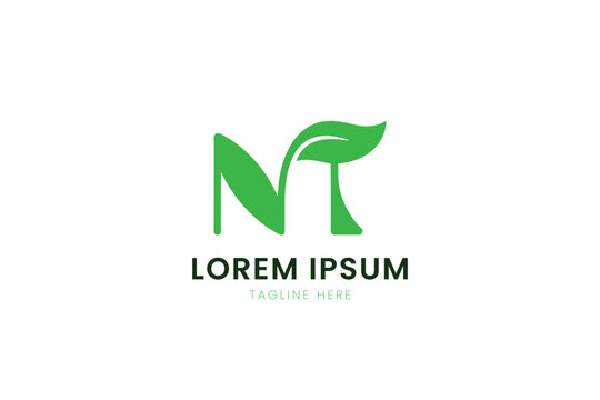 Minimalist green nt letter logo with leaf accent abstract organic design