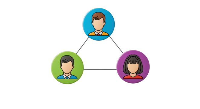 Isolated Network of Three People Connected Together in Circles, Forming Triangle Graphic