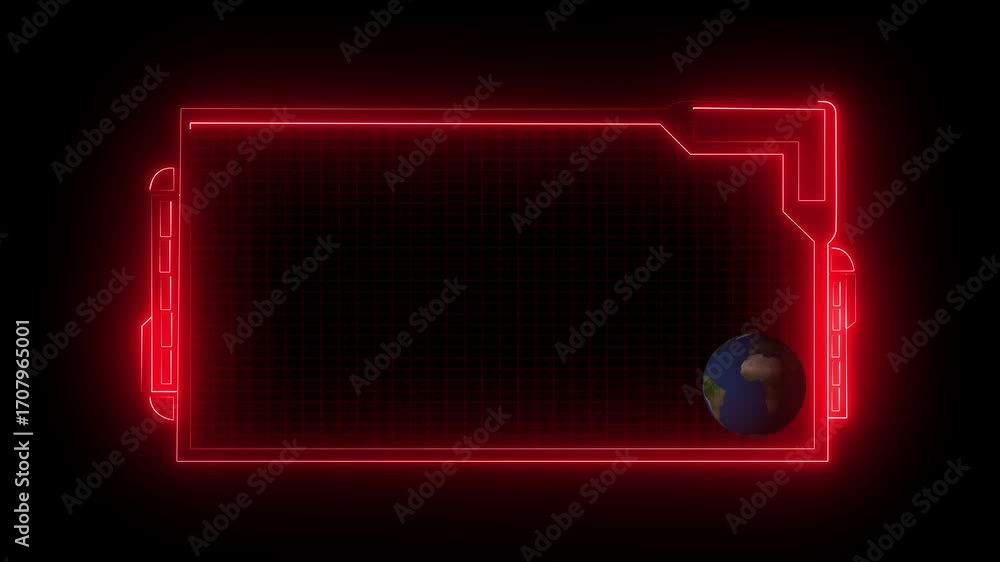 Wall mural glowing neon hud elements icon on black background.virtual reality interface frames. cyberpunk compu