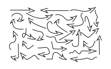 Collection of hand drawn black arrows pointing in different directions on white