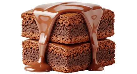 Isolated Stack of Chocolate Brownies with Chocolate Sauce