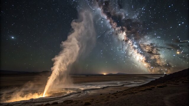 Night sky milky way stars and geyser landscape photography scenic view astronomy dark - Powered by Adobe