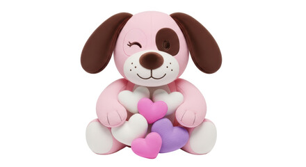 Isolated Pink Dog Plush with Hearts
