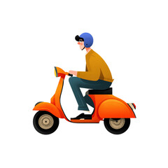 Person Riding Orange Scooter in a Bright and Cheerful Setting
