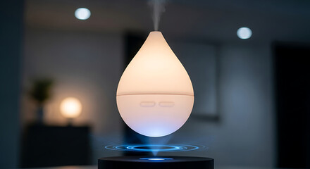 A modern essential oil diffuser shaped like a glowing teardrop
